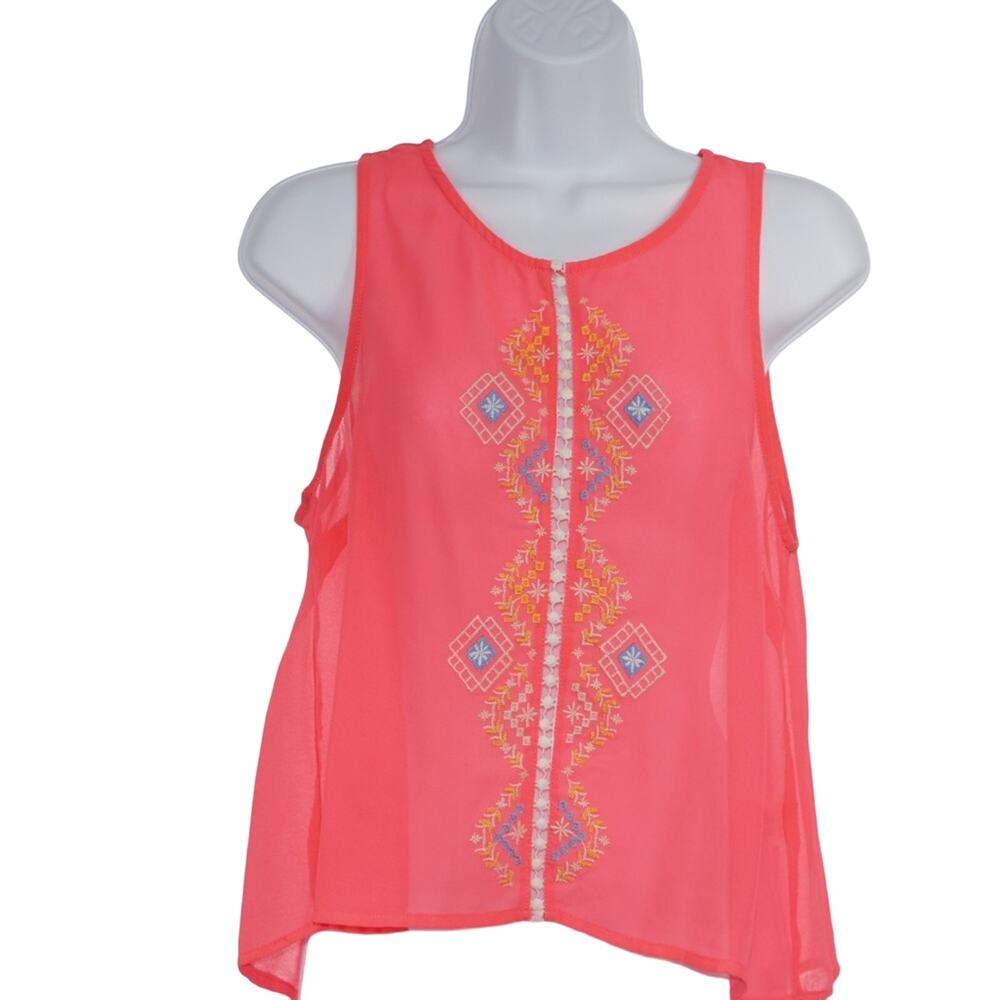 Iris Pink Coral Tank with Embroidery & Open Back L